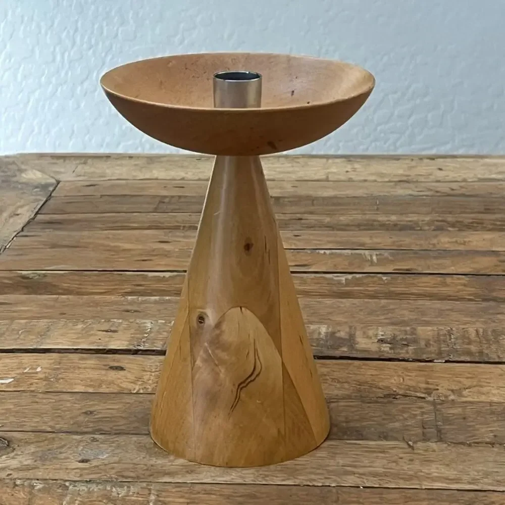 IKEA Tall Turned Wood Candlestick Holder Scandinavian 7.3